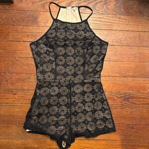 Small Bleuh Ciel Black Floral Lace Romper with Nude Lining